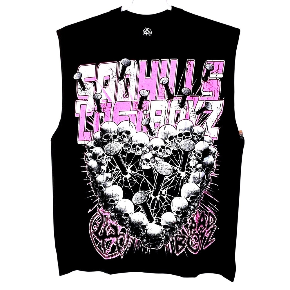 Lost Hills Nailed Heart Skull T-Shirt Men's L Black Oversized Streetwear Tee